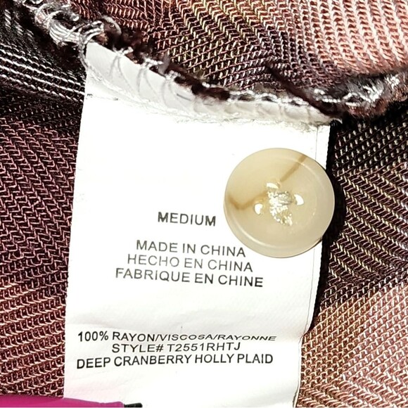 Thread & Supply Deep Cranberry Holly Plaid Flannel Button Front Shirt Size M - Picture 6 of 7